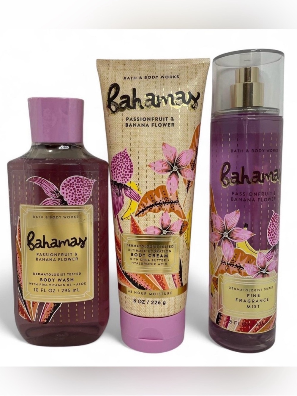 Bath and Body Works BAHAMAS PASSIONFRUIT & BANANA FLOWER Set of Wash Cream Mist